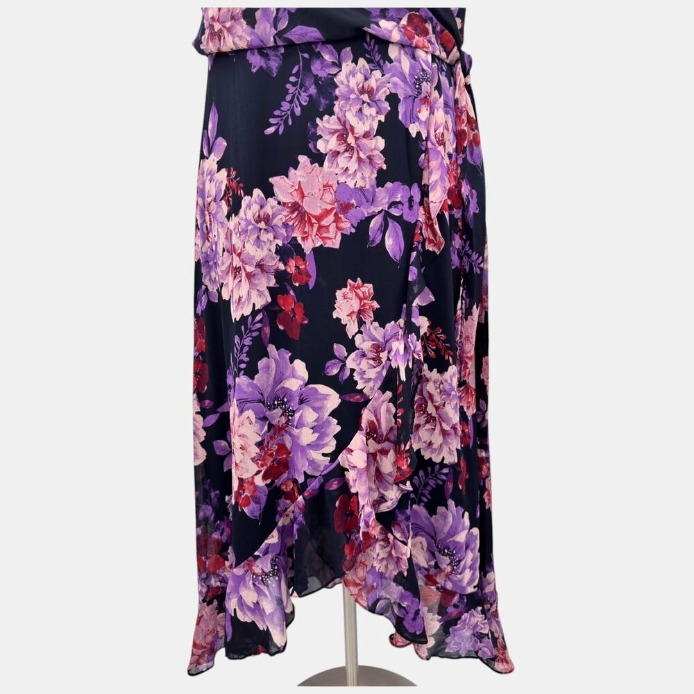 London Times Woman Navy Chiffon Faux Wrap Ruffle High Low Maxi Dress Size 20W - Picture 6 of 14